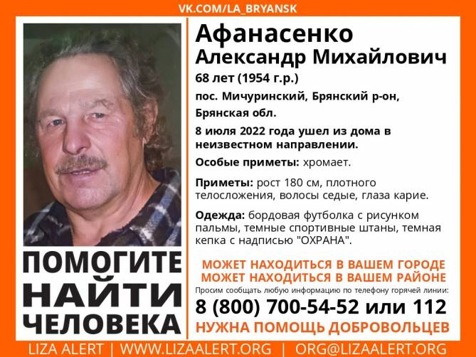 В Брянской области пропал 68-летний Александр Афанасенко