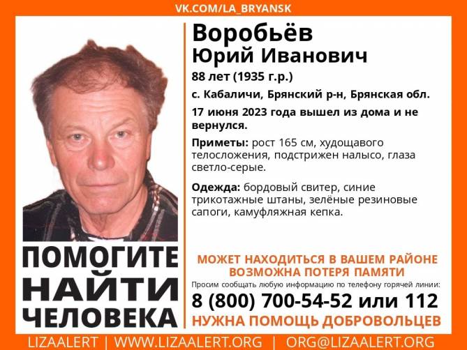 В Брянском районе пропал 88-летний Юрий Воробьёв