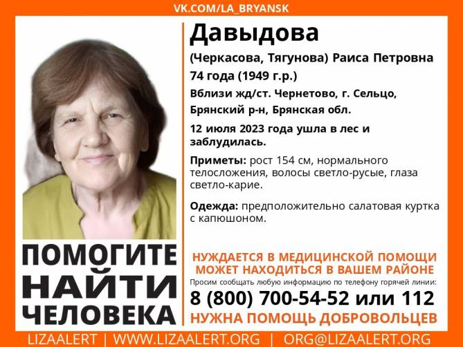 Под Брянском ушла в лес и заблудилась 74-летняя Раиса Давыдова