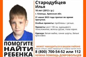 В Брянской области пропал 10-летний Илья Стародубцев