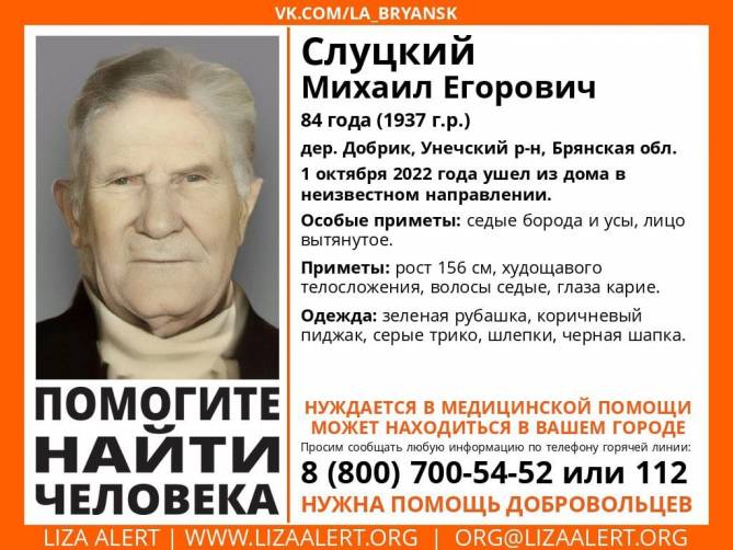 В Брянской области пропал 84-летний Михаил Слуцкий