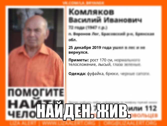 В Брянской области нашли 72-летнего Василия Комлякова