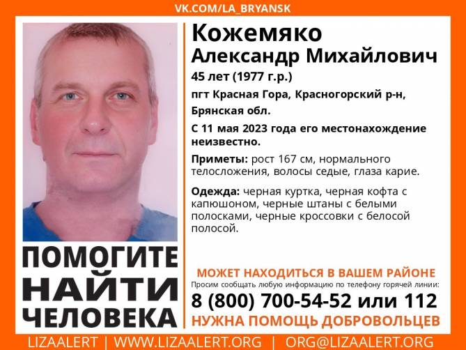 В Брянской области пропал 45-летний Александр Кожемяко