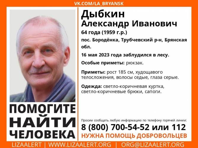 В Брянской области пропал 64-летний Виктор Дыбкин