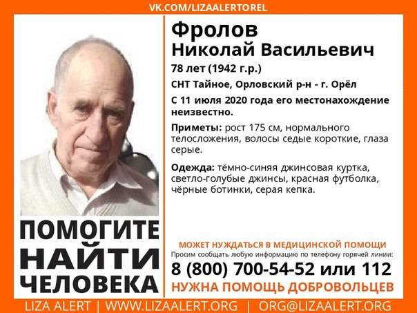 Брянцев просят помочь найти орловского пенсионера