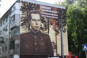 В Брянске на стене дома создали портрет героического партизана Дмитрия Медведева