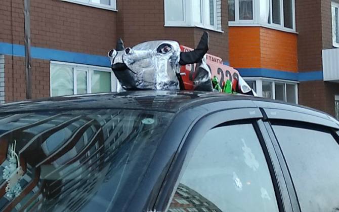 В Брянске таксист уложил быка на крышу машины