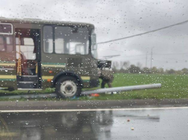 В Брянске на новой дороге-дамбе автобус ПАЗ снес столб