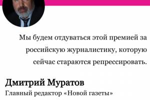Нобелевскую премию мира присудили главреду «Новой газеты» Дмитрию Муратову 