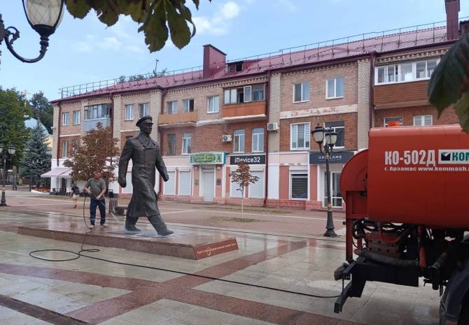 В Брянске памятнику Юрию Гагарину устроили банный день