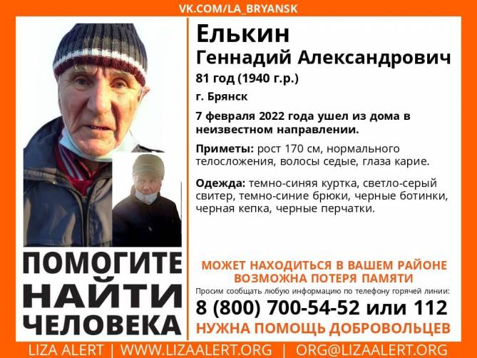 В Брянске пропал 81-летний Геннадий Елькин