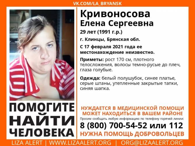 В Брянской области без вести пропала 29-летняя Елена Кривоносова
