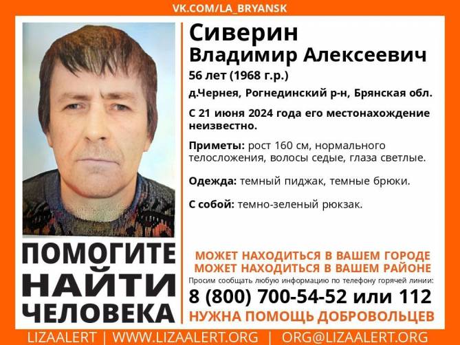 В Брянской области начались поиски 56-летнего Владимира Сиверина