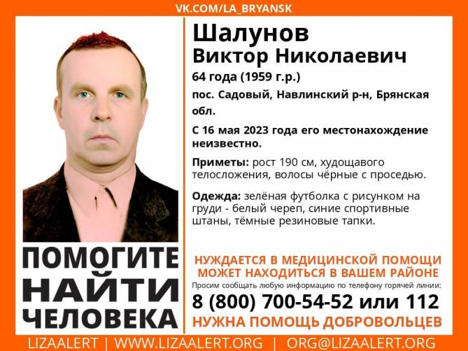 В Брянской области начали поиски 64-летнего Виктора Шалунова