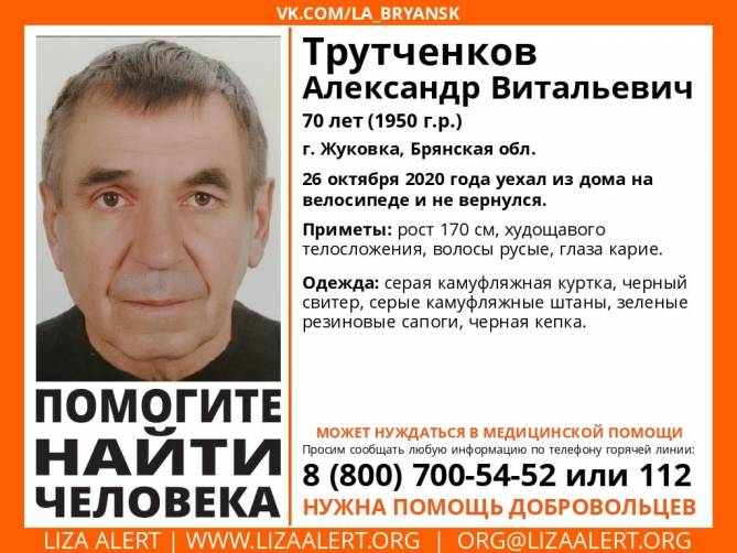 В Брянской области без вести пропал 70-летний Александр Трутченков
