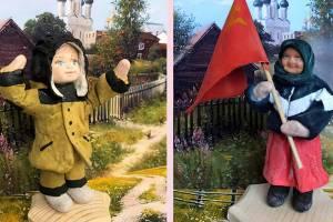 Бабушка с флагом и мальчик Леша вдохновили брянскую кукольницу