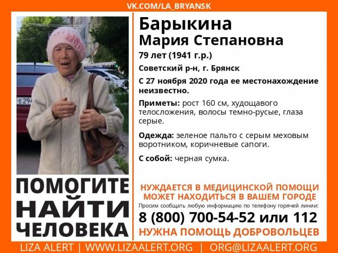 В Брянске без вести пропала 79-летняя Мария Барыкина