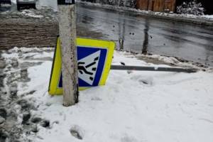 В Брянске рухнул знак пешеходного перехода