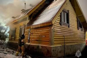 В Брянске загорелся деревянный коттедж