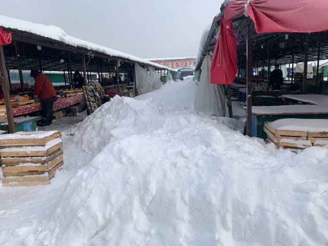 В Брянске Центральный рынок превратился в снежный лабиринт