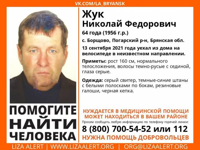 В Брянской области ищут пропавшего 64-летнего Николая Жука