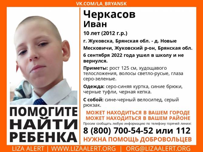 В Брянской области пропал 10-летний Иван Черкасов