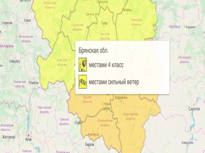 В Брянской области объявили «желтый» уровень погодной опасности