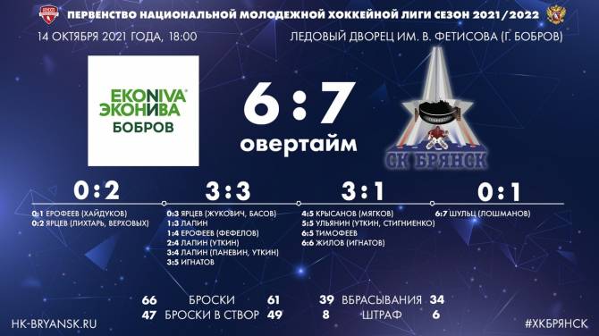 Брянские хоккеисты обыграли в гостях «ЭкоНиву-Бобров»