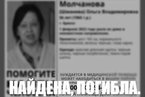 В Брянске нашли погибшей пропавшую 56-летнюю Ольгу Молчанову