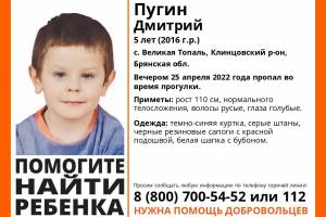 В Брянской области пропал 5-летний мальчик