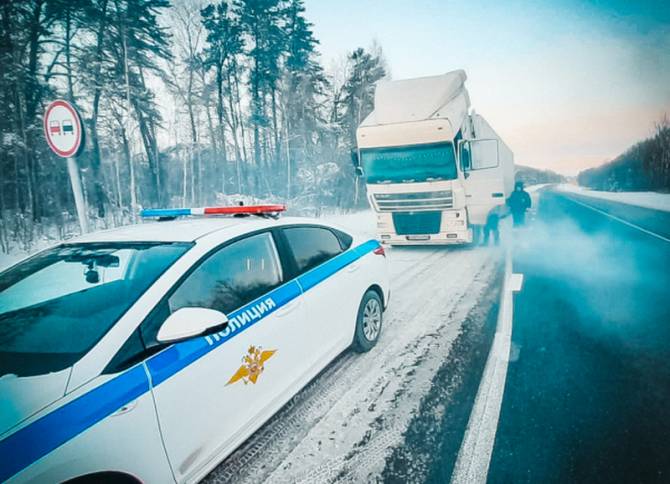 Брянские полицейские спасли на трассе замёрзшего дальнобойщика