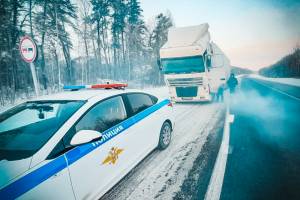 Брянские полицейские спасли на трассе замёрзшего дальнобойщика