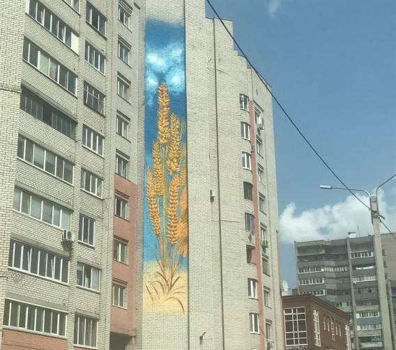 В Брянске стену многоэтажки украсил огромный мурал в виде пшеницы 
