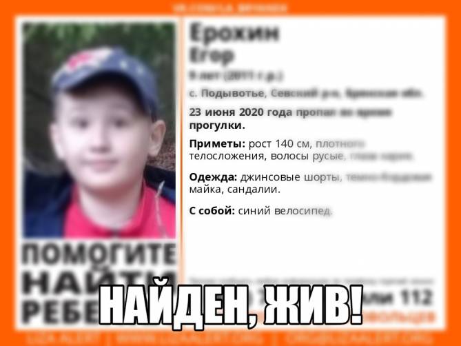 В Севском районе пропавшего 9-летнего мальчика нашли живым