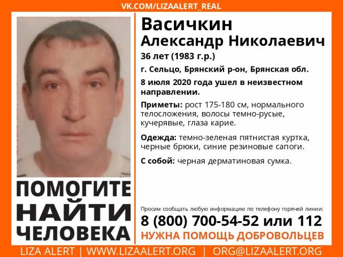 В Сельцо ищут 36-летнего Александра Васичкина