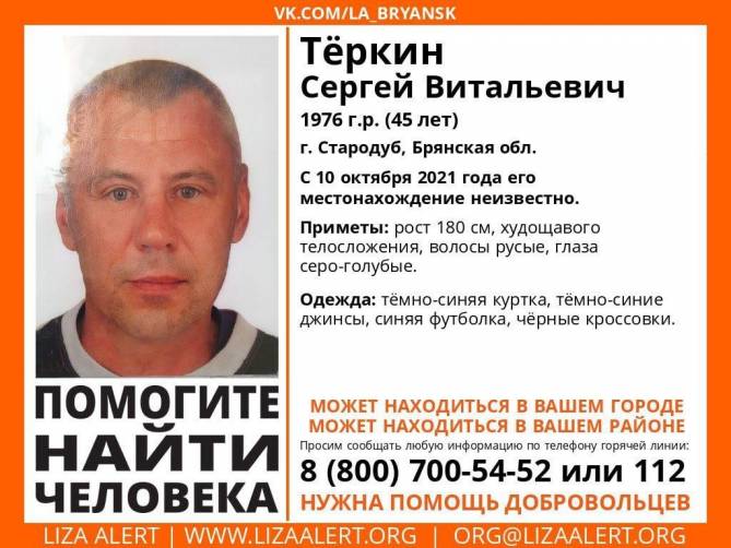 На Брянщине погиб пропавший 45-летний Сергей Тёркин