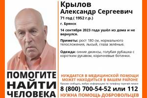 Пропавший житель Брянска 71-летний Александр Крылов найден погибшим