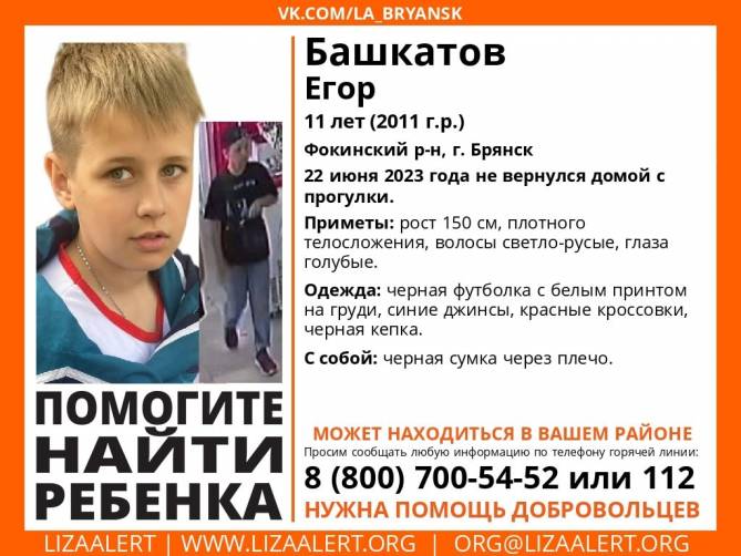 В Брянске пропал 11-летний Егор Башкатов