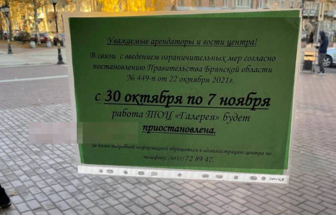 В Брянске из-за локдауна закроется торговый центр «Галерея» 