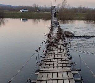 Десна почти затопила знаменитый подвесной мост в Сельцо