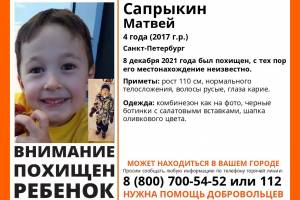 Брянцев просят помочь в поисках похищенного в Питере 4-летнего Матвея Сапрыкина