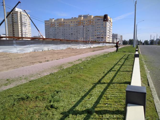 В Брянске начали косить траву вдоль новой дороги по улице Советской