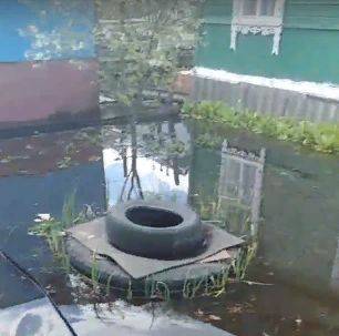 После ливня во дворе частного дома в Брянске случилось наводнение