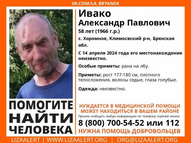 В Брянской области начались поиски 58-летнего Александра Ивако