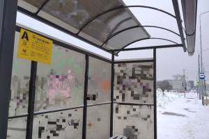 Вандалы раскрасили остановку со снесенной крышей в Брянске