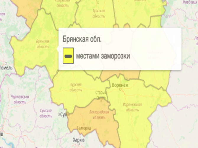 На Брянщине из-за заморозков ввели «жёлтый» уровень опасности
