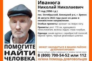 В Брянске ищут пропавшего 71-летнего Николая Иванюгу