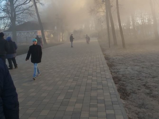 Дым от пожара затянул Майский парк Брянска
