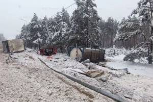 В Злынковском районе в ДТП на заснеженной трассе разорвало фуру
