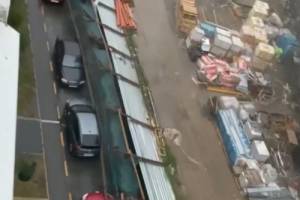 В Брянске на улице Счастливой от ураганного ветра рухнул забор и повредил автомобили